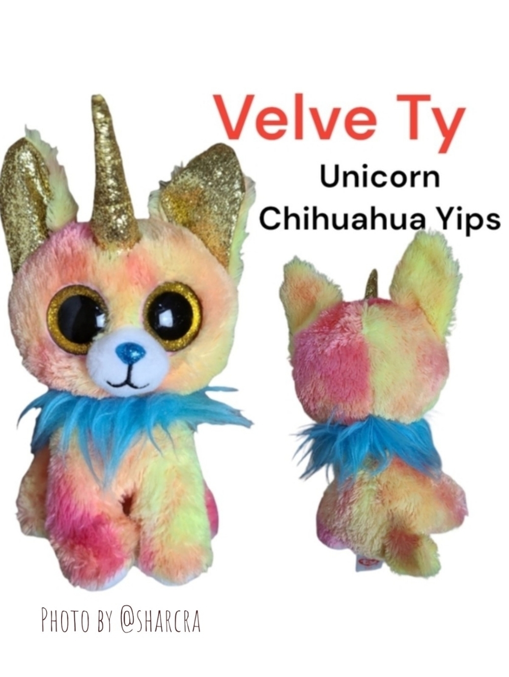 TY Velve Ty YIPS the Unicorn Chihuahua Dog golden sparkly sunset color Kids Toys